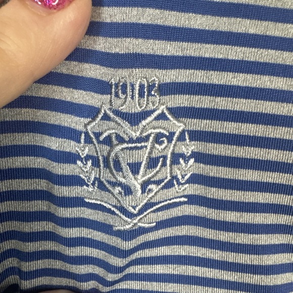 Donald Ross Sport Polo M Gray Blue Stripe Long Sleeve Golf Performance - Picture 5 of 9